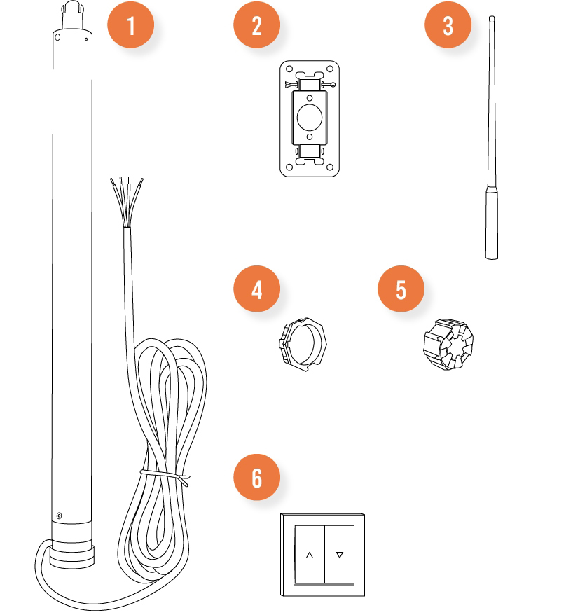 Composants du kit motorisation pour volet roulant